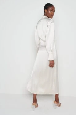 Ronnie Satin Wrap Dress - Oyster -By Knitwear Shop Ronnie Oyster 959