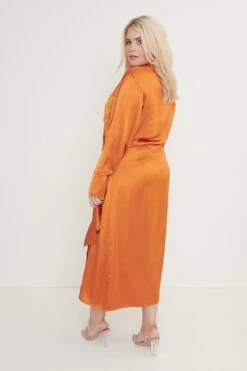 Ronnie Satin Wrap Dress - Orange -By Knitwear Shop Ronnie Satin Wrap Dress Orange87