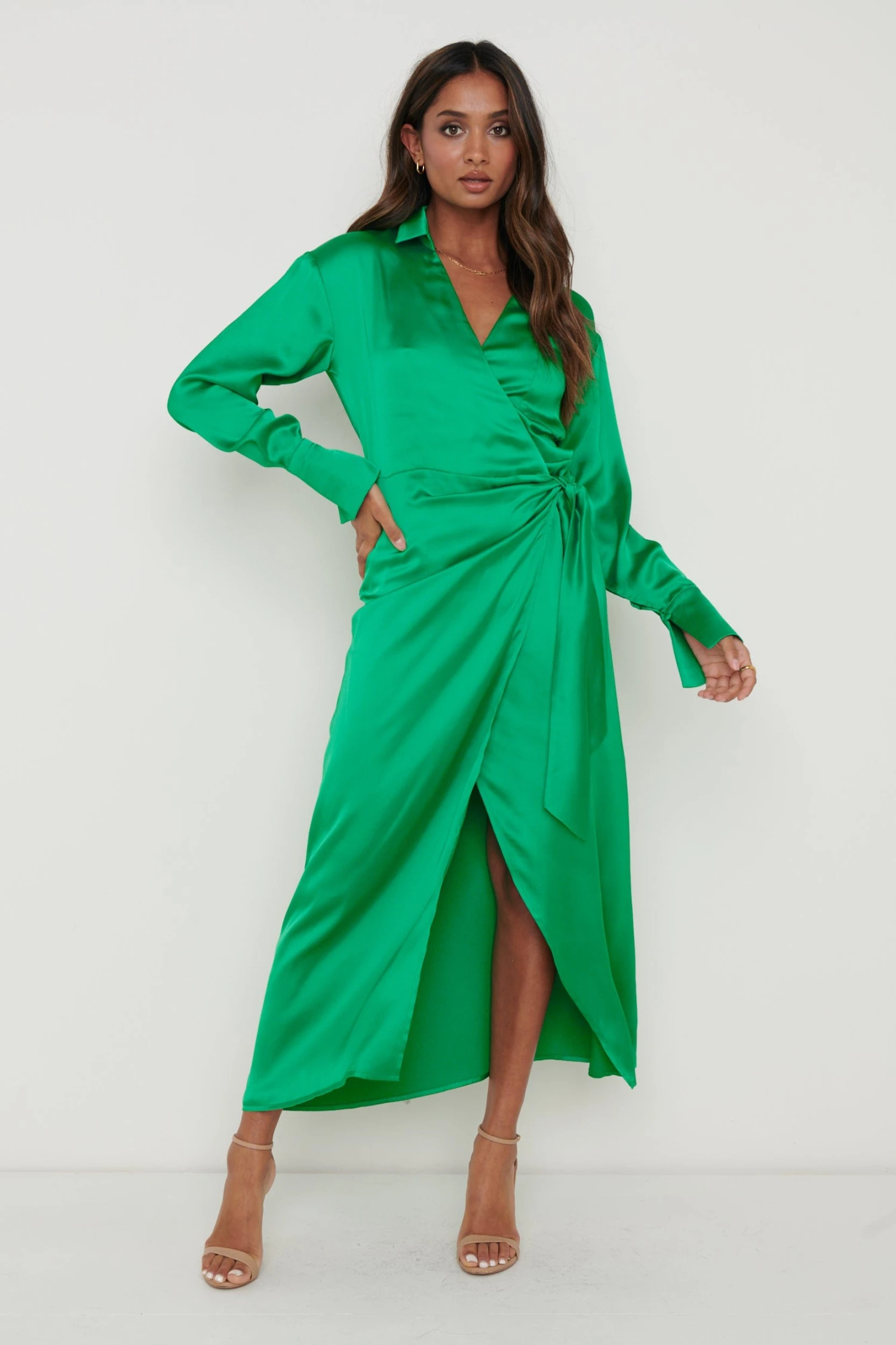 Ronnie Recycled Satin Wrap Dress - Emerald Green 4 Ronnie Recycled Satin Wrap Dress - Emerald Green - Image 2