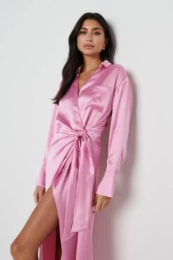 Ronnie Satin Wrap Dress - Pink -By Knitwear Shop Ronnie satin wrap Pink 227