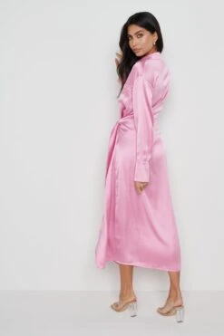 Ronnie Satin Wrap Dress - Pink -By Knitwear Shop Ronnie satin wrap Pink 250