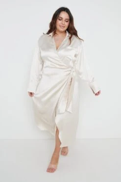 Ronnie Satin Wrap Dress - Oyster -By Knitwear Shop Ronnie wrap dress oyster 2782