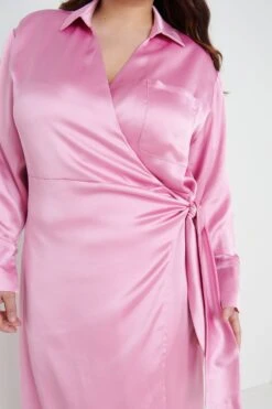 Ronnie Satin Wrap Dress - Pink -By Knitwear Shop Ronnie wrap dress pink 3020