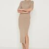 Rosa Midaxi Knit Dress - Stone -By Knitwear Shop Rosa Midaxi Dress Beige 3125