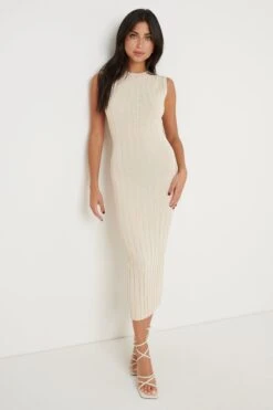 Rowan Sleeveless Knit Dress - Ecru -By Knitwear Shop Rowan Knit Dress Cream 1971