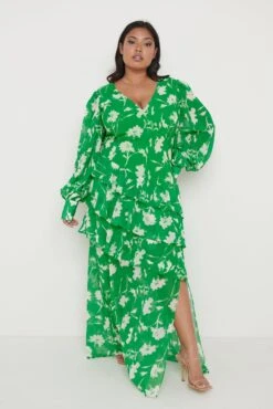 Sabrinna Backless Ruffle Dress - Green Floral 12 Sabrinna Backless Ruffle Dress - Green Floral -By Knitwear Shop Sabrinna Dress Curve 1785