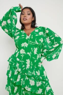 Sabrinna Backless Ruffle Dress - Green Floral 15 Sabrinna Backless Ruffle Dress - Green Floral -By Knitwear Shop Sabrinna Dress Curve 1815