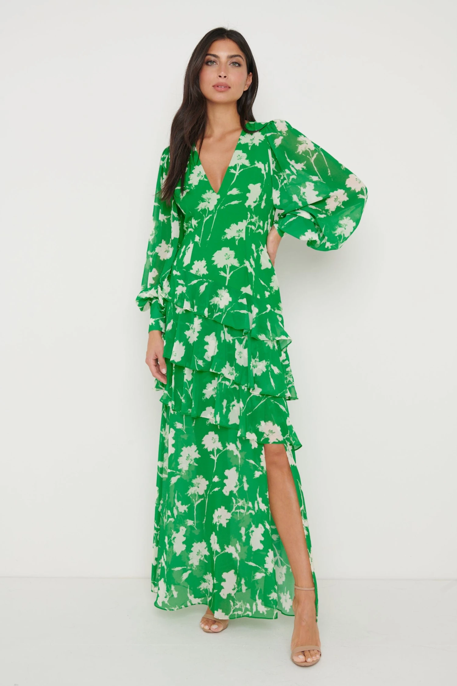 Sabrinna Backless Ruffle Dress - Green Floral 3 Sabrinna Backless Ruffle Dress - Green Floral