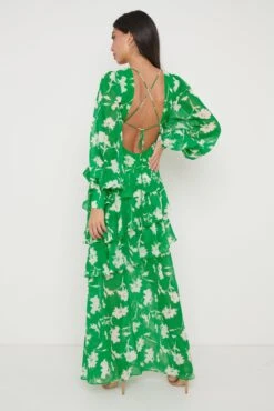 Sabrinna Backless Ruffle Dress - Green Floral 11 Sabrinna Backless Ruffle Dress - Green Floral -By Knitwear Shop Sabrinna Dress Green 1981