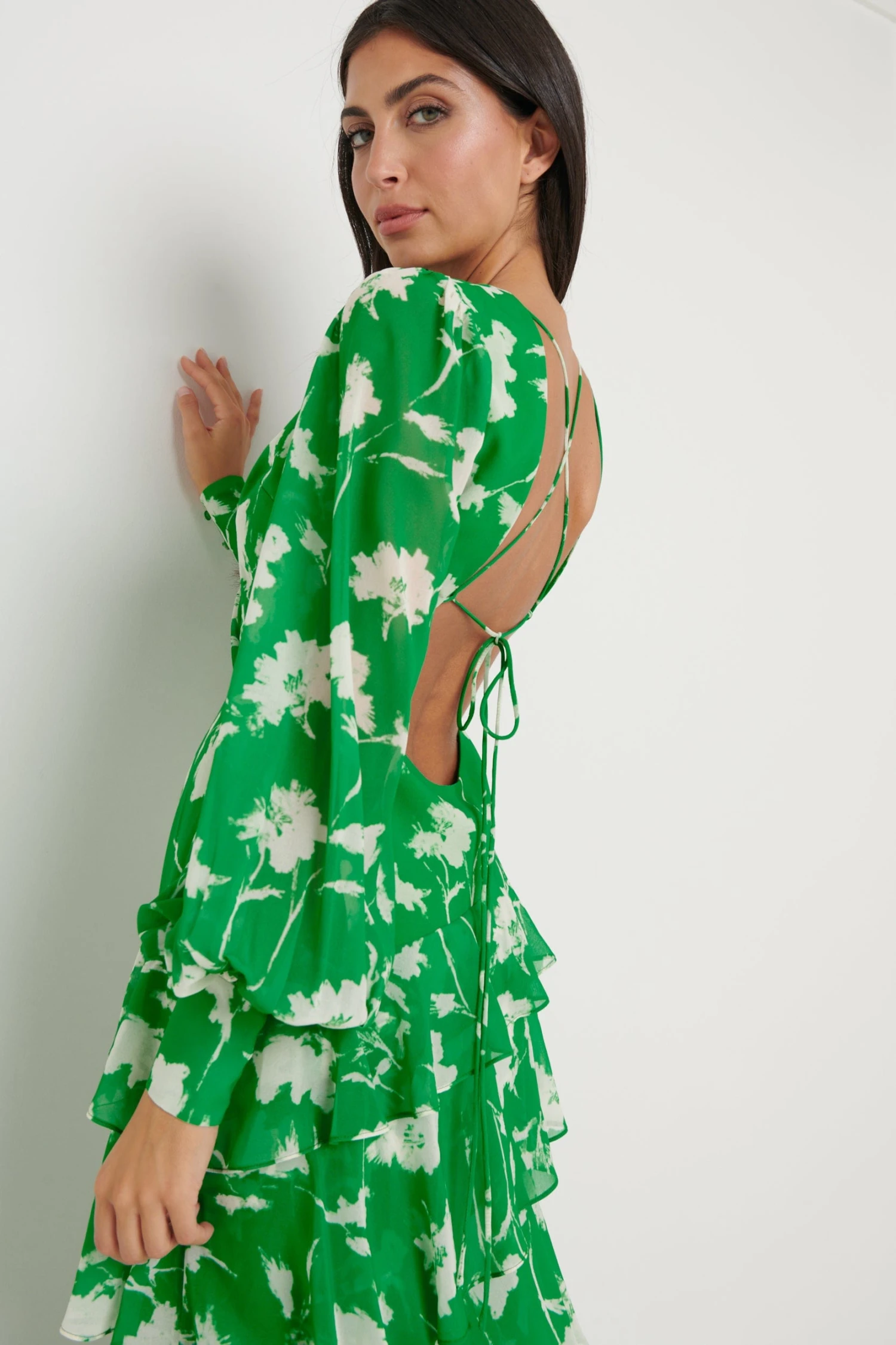 Sabrinna Backless Ruffle Dress - Green Floral 4 Sabrinna Backless Ruffle Dress - Green Floral - Image 2