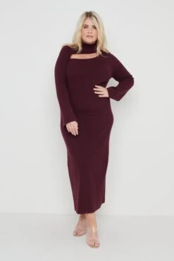 Shani Cut Out Knit Dress - Wine -By Knitwear Shop Shani Cut Out Knit Dress Wine 2691