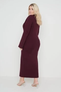 Shani Cut Out Knit Dress - Wine -By Knitwear Shop Shani Cut Out Knit Dress Wine 2709