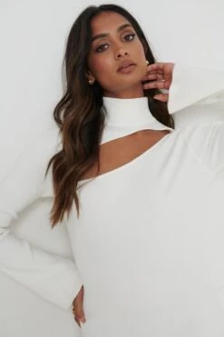 Shani Cut Out Knit Dress - Cream -By Knitwear Shop Shani Cut Out Knit Midaxi Dress Cream37