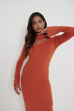 Shani Cut Out Knit Dress - Orange -By Knitwear Shop Shani Cut Out Knit Midaxi Dress Orange25