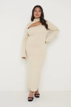 Shani Cut Out Knit Dress - Beige -By Knitwear Shop Shani Dress Beige 561