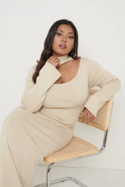 Shani Cut Out Knit Dress - Beige -By Knitwear Shop Shani Dress Beige 612