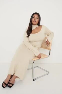 Shani Cut Out Knit Dress - Beige -By Knitwear Shop Shani Dress Beige 615