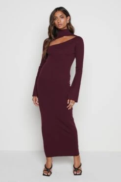 Shani Cut Out Knit Dress - Wine -By Knitwear Shop Shani dress wine 5008