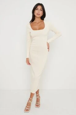 Sienna Square Neck Knit Dress- Cream