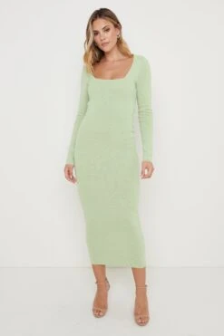 Sienna Square Neck Knit Dress- Green -By Knitwear Shop Sienna Scoop Neck Dress Green 1328
