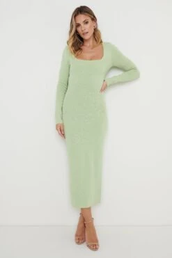 Sienna Square Neck Knit Dress- Green