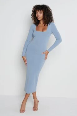 Sienna Square Neck Knit Dress- Blue