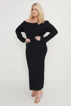 Soreya Bardot Knit Dress - Black 16 Soreya Bardot Knit Dress - Black -By Knitwear Shop Soreya Bardot Knit Dress Black Curve3