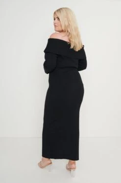 Soreya Bardot Knit Dress - Black 18 Soreya Bardot Knit Dress - Black -By Knitwear Shop Soreya Bardot Knit Dress Black Curve53