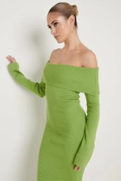 Soreya Bardot Knit Dress - Green -By Knitwear Shop Soreya Bardot Knit Dress Green 498