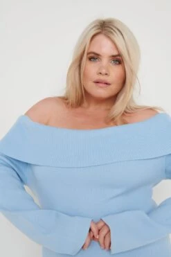 Soreya Bardot Knit Dress- Blue -By Knitwear Shop Soreya Blue 2713
