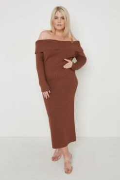 Soreya Bardot Knit Dress- Brown 13 Soreya Bardot Knit Dress- Brown -By Knitwear Shop Soreya Brown 3454