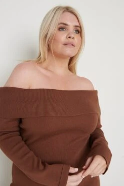 Soreya Bardot Knit Dress- Brown 14 Soreya Bardot Knit Dress- Brown -By Knitwear Shop Soreya Brown 3462
