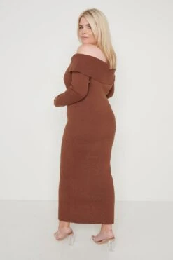 Soreya Bardot Knit Dress- Brown 15 Soreya Bardot Knit Dress- Brown -By Knitwear Shop Soreya Brown 3480