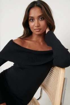 Soreya Bardot Knit Dress - Black 15 Soreya Bardot Knit Dress - Black -By Knitwear Shop Soreya Dress Black 3908