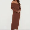 Soreya Bardot Knit Dress- Brown -By Knitwear Shop Soreya Dress Brown 2647