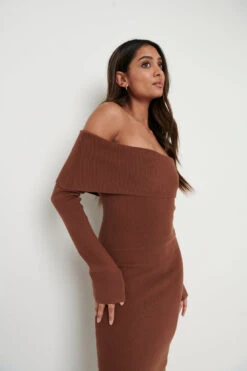 Soreya Bardot Knit Dress- Brown 11 Soreya Bardot Knit Dress- Brown -By Knitwear Shop Soreya Dress Brown 2651