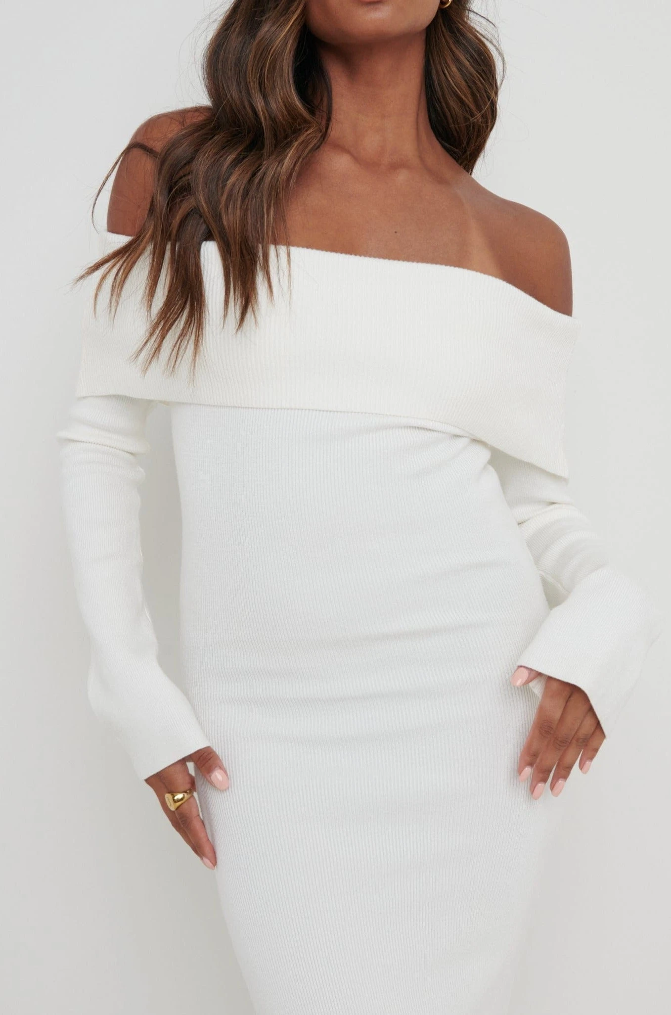 Soreya Bardot Knit Dress - Cream 4 Soreya Bardot Knit Dress - Cream - Image 2