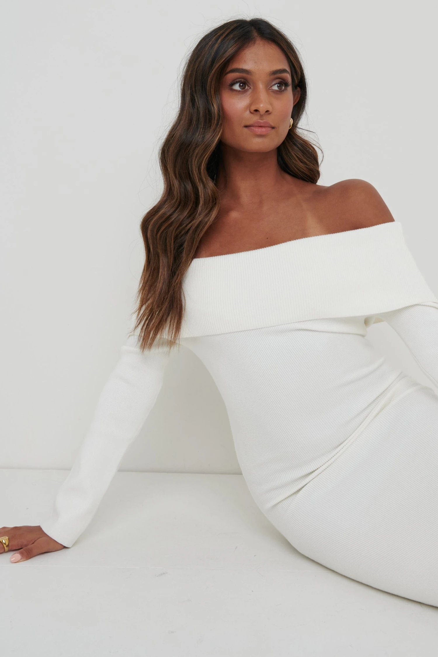 Soreya Bardot Knit Dress - Cream 6 Soreya Bardot Knit Dress - Cream - Image 4