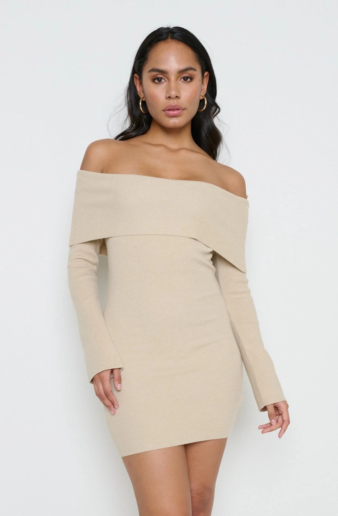 Soreya Mini Bardot Knit Dress - Beige 3 Soreya Mini Bardot Knit Dress - Beige