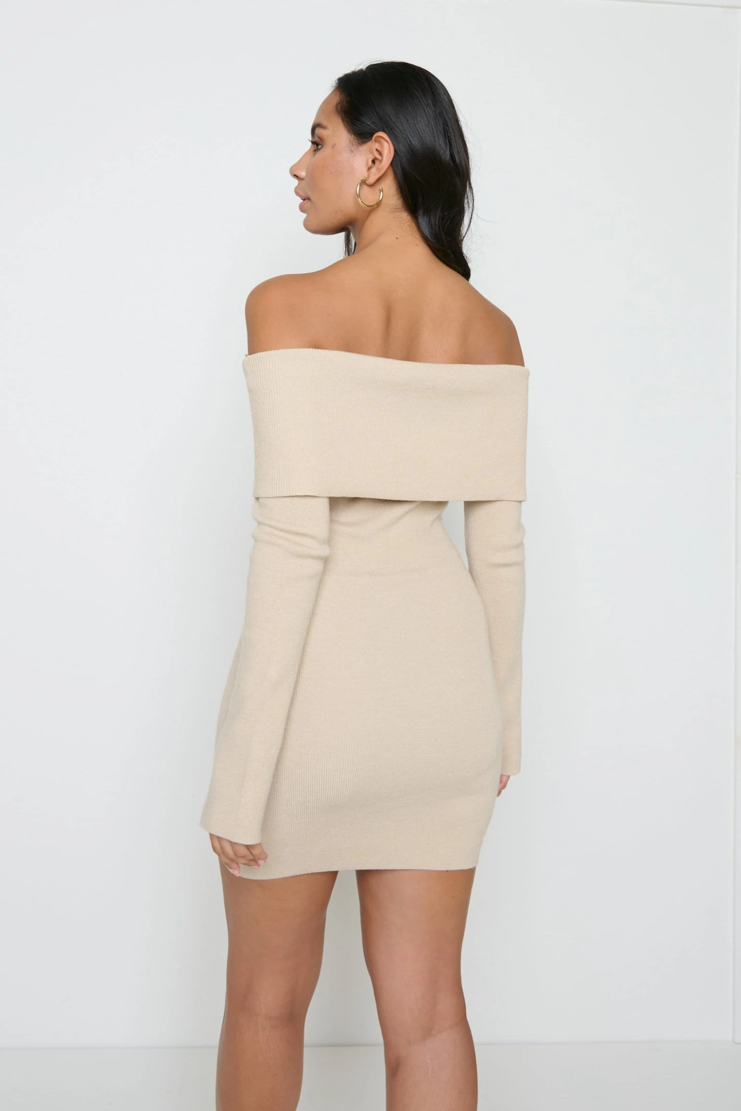Soreya Mini Bardot Knit Dress - Beige 7 Soreya Mini Bardot Knit Dress - Beige - Image 5