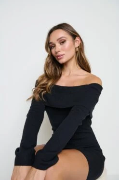 Soreya Mini Bardot Knit Dress - Black -By Knitwear Shop Soreya black 2580