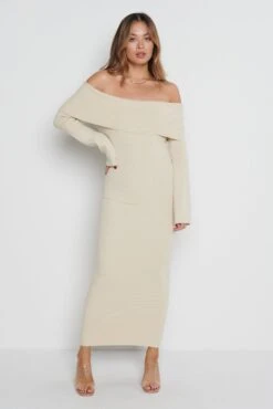 Soreya Bardot Knit Dress - Beige
