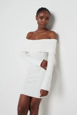 Soreya Mini Bardot Knit Dress - Cream -By Knitwear Shop Soreya mini cream 3412