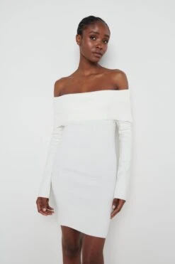 Soreya Mini Bardot Knit Dress - Cream