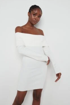 Soreya Mini Bardot Knit Dress - Cream -By Knitwear Shop Soreya mini cream 3427