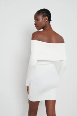 Soreya Mini Bardot Knit Dress - Cream -By Knitwear Shop Soreya mini cream 3452