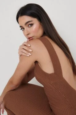 Sutton Contrast Crochet Dress - Brown -By Knitwear Shop Sutton Contrast Crochet Dress brown 483