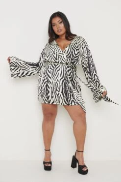 Tessa Tie Printed Dress - Zebra Abstract 19 Tessa Tie Printed Dress - Zebra Abstract -By Knitwear Shop Tessa Dress Curve 1027