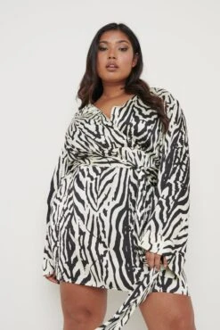 Tessa Tie Printed Dress - Zebra Abstract 18 Tessa Tie Printed Dress - Zebra Abstract -By Knitwear Shop Tessa Dress Curve 1058