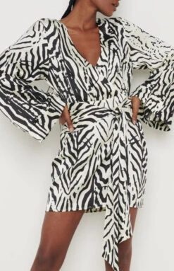 Tessa Tie Printed Dress - Zebra Abstract